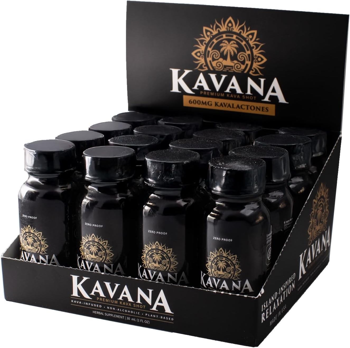 Display case of single-serving KAVANA Kava Shots