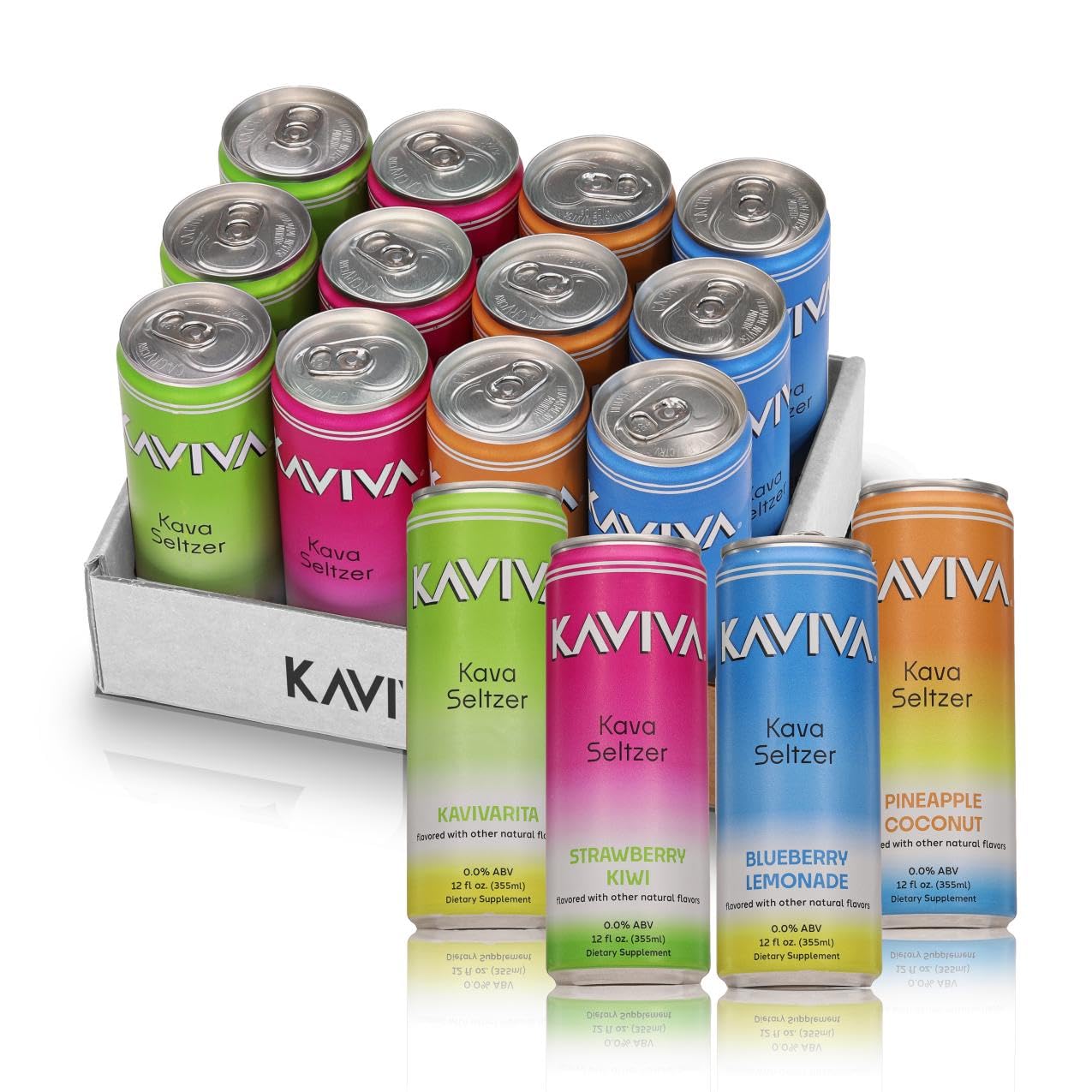 KAVIVA Kava Seltzer variety pack with four colorful flavors