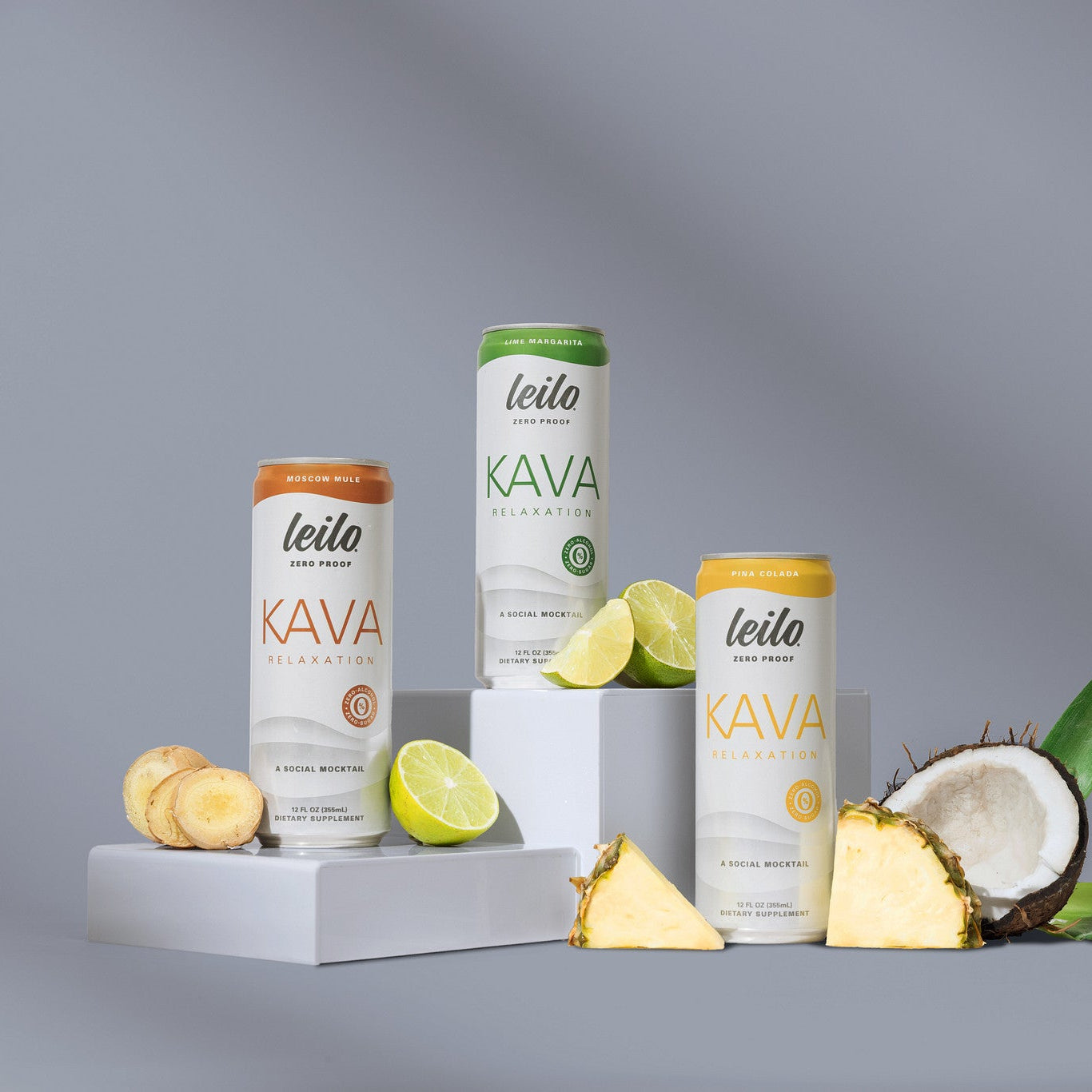 Leilo Mocktail Variety 12-pack with Lime Margarita, Piña Colada, and Moscow Mule cans