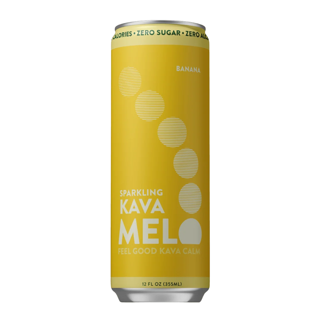 Yellow can of MELO Sparkling Kava in Banana Cream