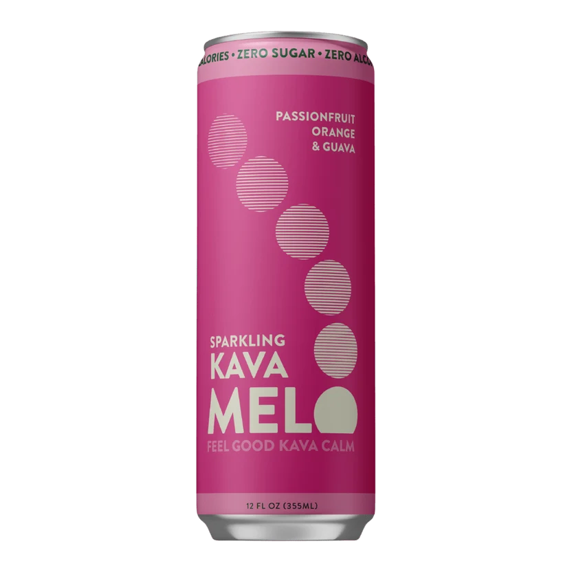 Pink can of MELO Sparkling Kava in Passionfruit Orange Guava